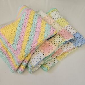 Vintage Handmade Crochet Baby Nappy Set Of 3 Gender Neutral Granny Square‎
